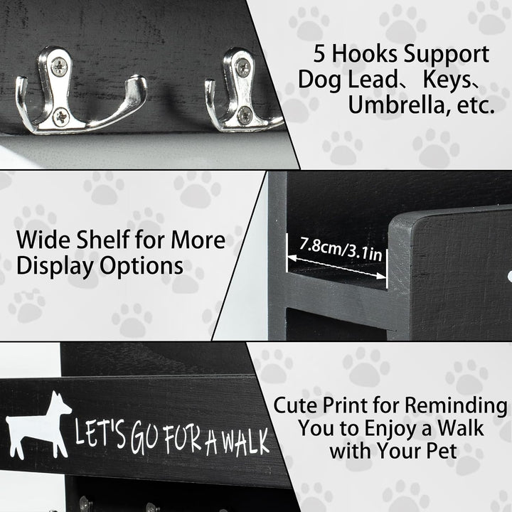 Hundegarderobe mit Ablage, Hundeleinenhalter Wand, Schwarz, Schwarz