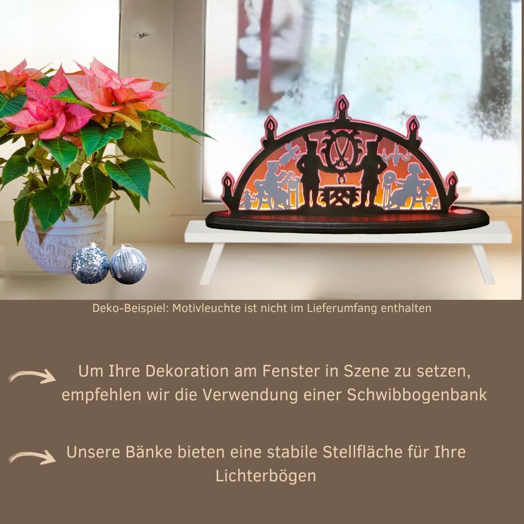 WEIGLA - Schwibbogenbank aus dem Erzgebirge I Weiss I Fensterbank Innen Holz I dekorative Schwibbo