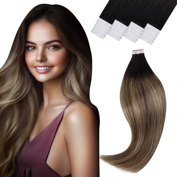Vivien Echthaar Extensions Tape in Schwarz Ombre Haar 60 cm Extensions Echthaar Tape in Schwarz Bala