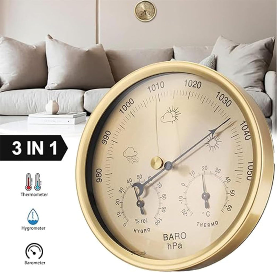 3 in 1 Barometer Hygrometer Temperaturmesser Gold Zifferblatt Weather Station Home Office 130 mm