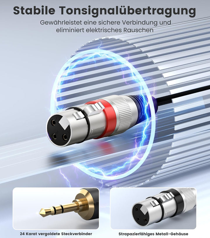 TISINO Dual XLR Buchse auf 3,5 mm Stereo-Mikrofonkabel, unsymmetrische Doppel XLR auf 3,5 mm Aux Min