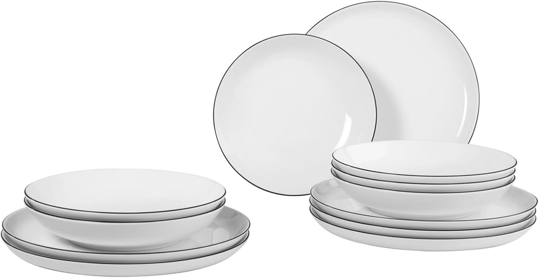 Seltmann Weiden 001.737148 Lido Tafelservice - 6 Essteller + 6 Suppenteller - 12-tlg. - Black Line S