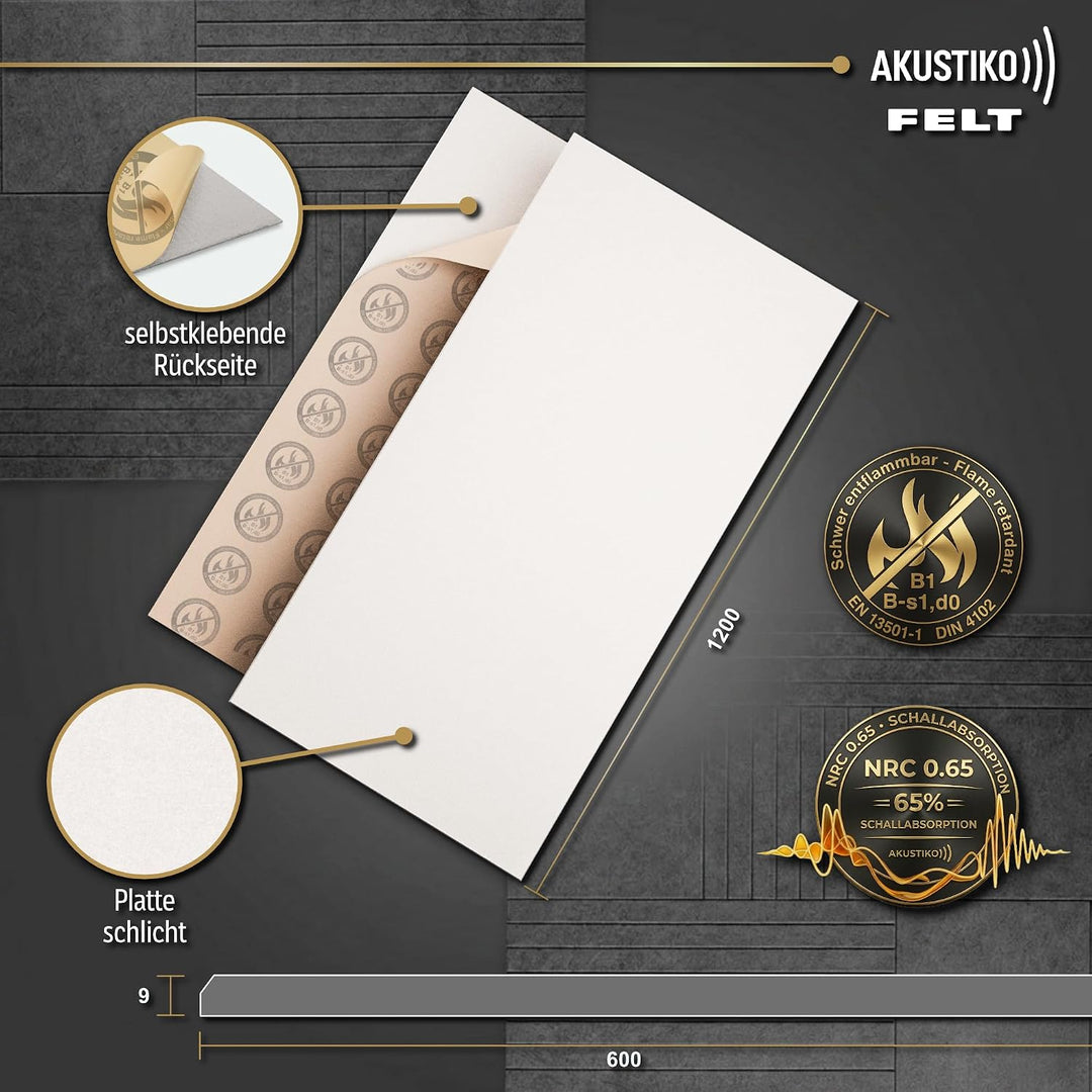 AKUSTIKO Akustikpaneele selbstklebend 4er Set 120x60cm - Schallschutzplatten mit Brandschutz Schalld