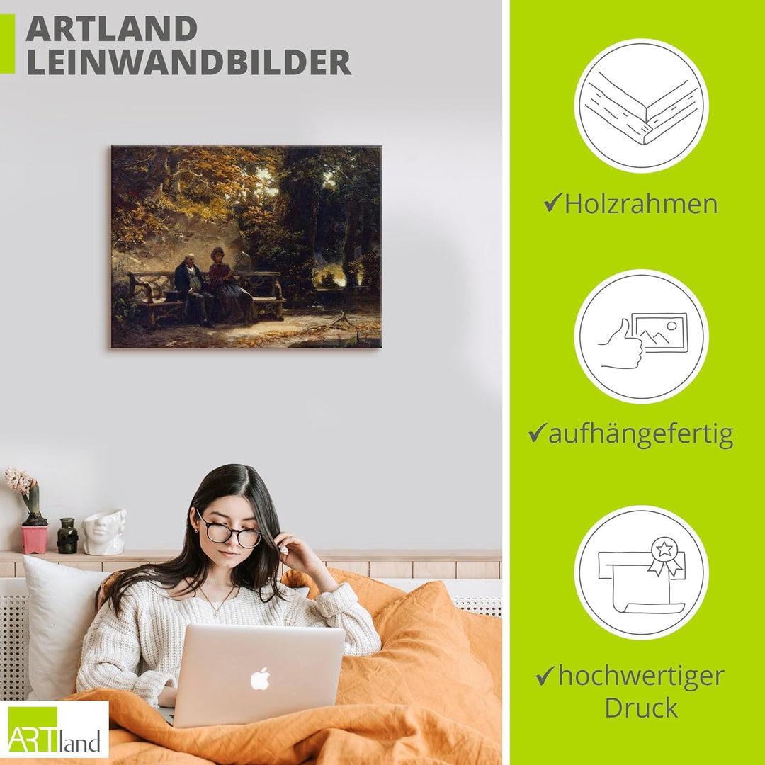 ARTland Leinwandbilder Wandbild Bild auf Leinwand 60x45 cm Wanddeko Wald Garten Sitzbank Pärchen Das