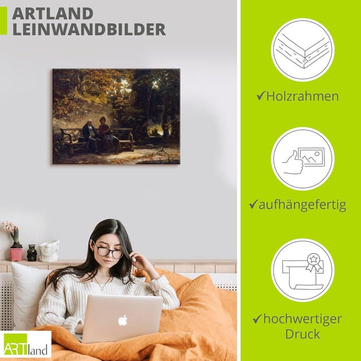 ARTland Leinwandbilder Wandbild Bild auf Leinwand 60x45 cm Wanddeko Wald Garten Sitzbank Pärchen Das