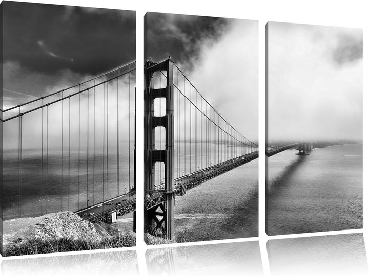 Pixxprint Golden Gate Bridge San Francisco / 3-Teilig/Gesamtmass 120cm Leinwandbild bespannt auf Hol