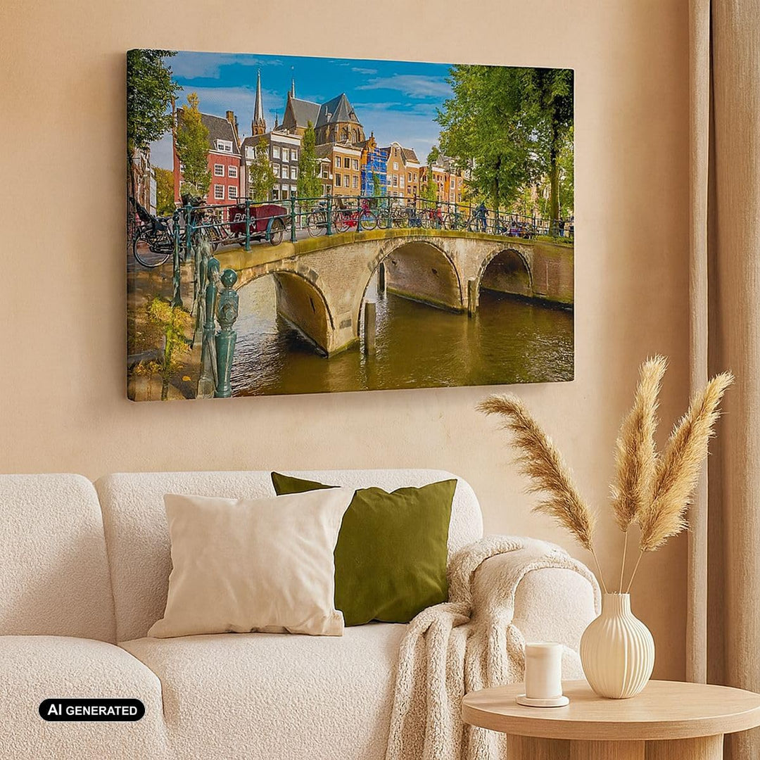 Bilder auf Leinwand 100x70cm Leinwandbild amsterdam Bögen Architektur Gebäude Gross Wanddeko Bild Sc