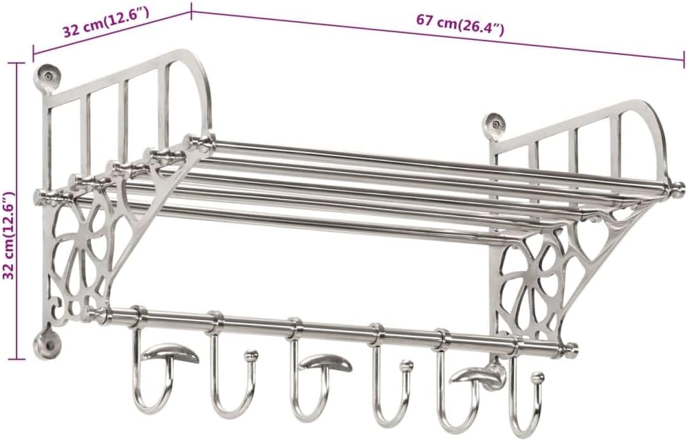 Hothingwell Gepäckträger zur Wandmontage, Aluminium, mit Kleiderbügeln | Lattenregal, verstellbare S