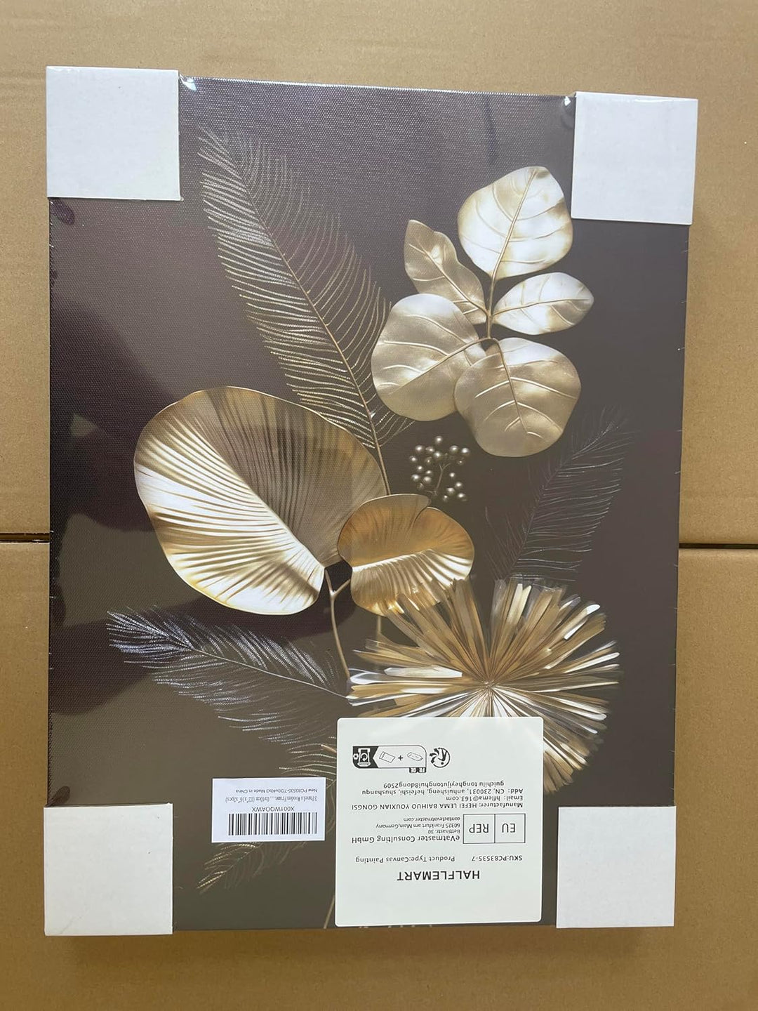 3 Panels 3D Marineblaue Goldblumen Mit Rahmen Leinwand Bilder Monstera Kokosnuss Blätter Bild auf Le