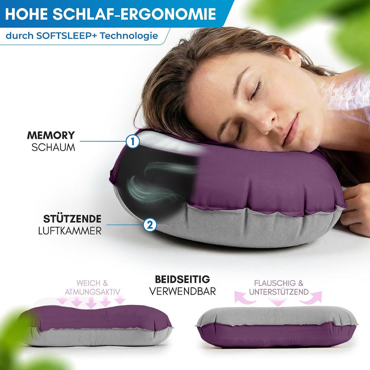 NORDMUT® Campingkissen aufblasbar [SoftSleep+] Komfortables Kissen Ultraleicht mit kleinem Packmass