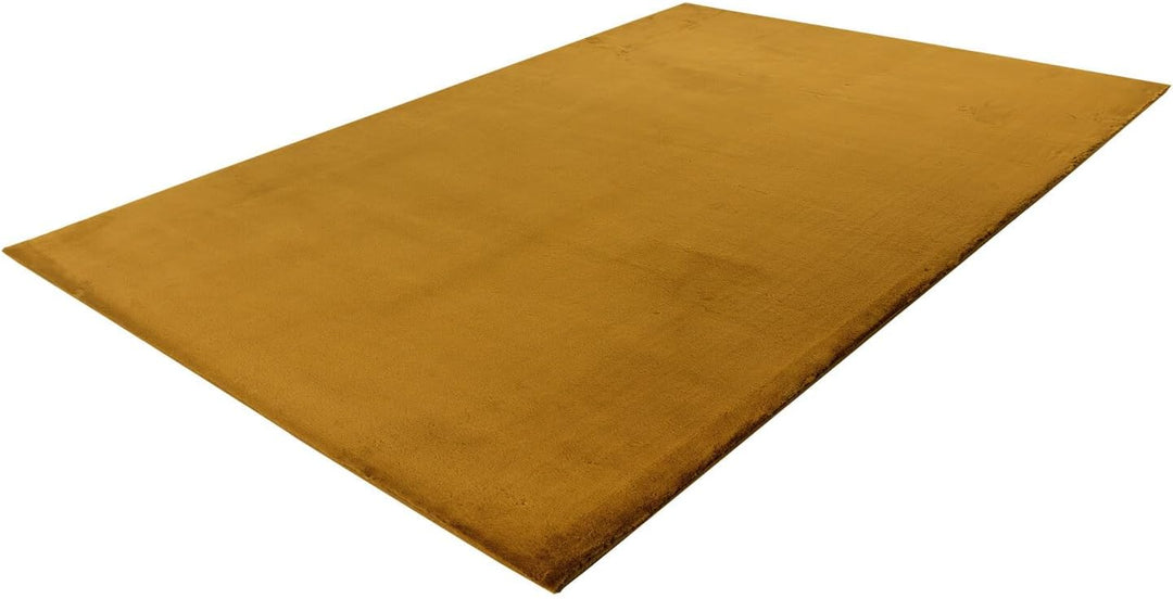 carpet city Hochflor Teppich Wohnzimmer - Einfarbig Amber, bernsteinfarbend - 120x170 cm - Super Sof