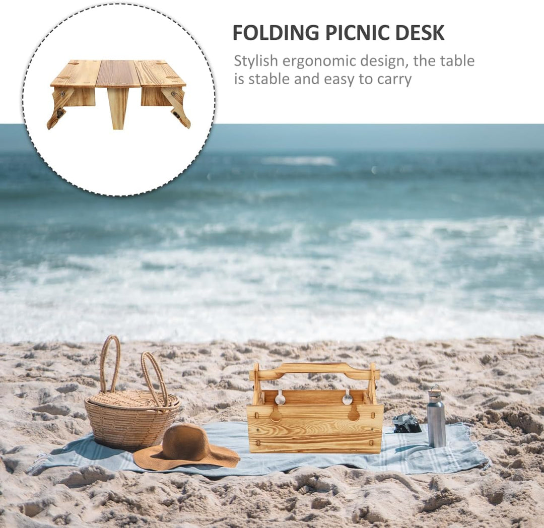 GANAZONO Klapptisch Korb Weinhalter Picknick Im Freien Picknickkorb Aus Holz Klappbarer Tisch Für De