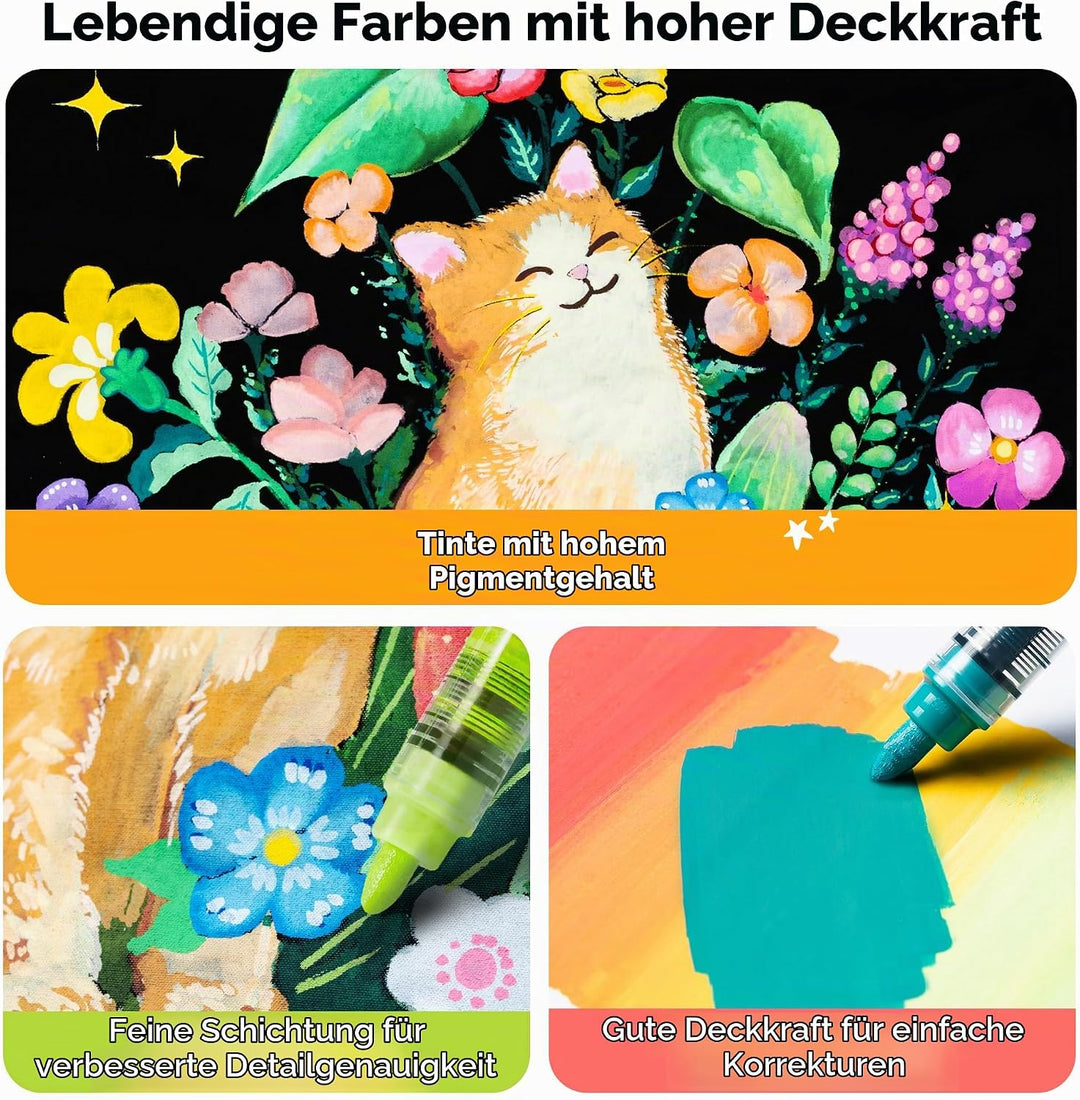 Ohuhu Acrylstifte mit Rundspitze 48 Farben – Auto-Tintenregulierung, Hochdeckende Acrylic Markers, W