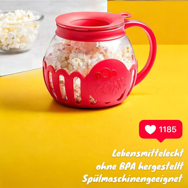 Mikrowellen-Popcorn-Maker aus Premium-Glas ohne BPA spülmaschinenfest, 3 in 1 Silikondeckel, gesunde