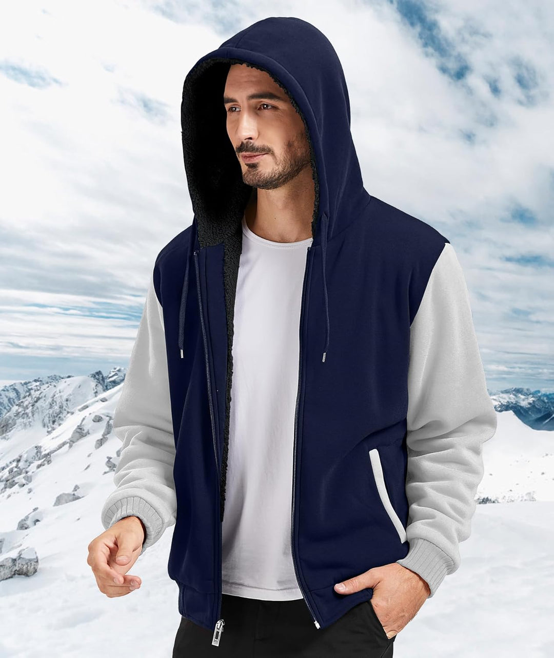 JACKETOWN Herren Sweatshirt Gefüttert Hoodie Reissverschluss Sweatjacke Warm Fleece Winterjacke Tedd