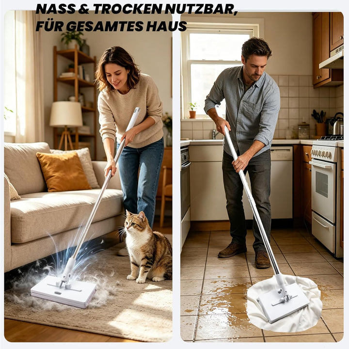 Wischmopp Mini Mopp mit Druck Klemm System, Mini Mop mit Automatischem Tuchwechsel, Bodenwischer Set