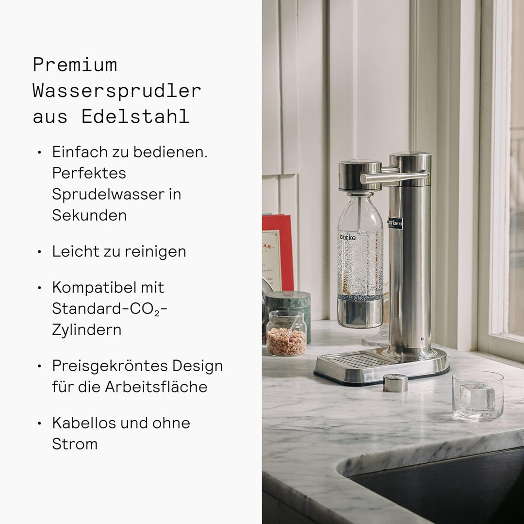 Aarke Carbonator 3, Wassersprudler aus Edelstahl mit Aarke Flasche, Edelstahl Finish, Edelstahl