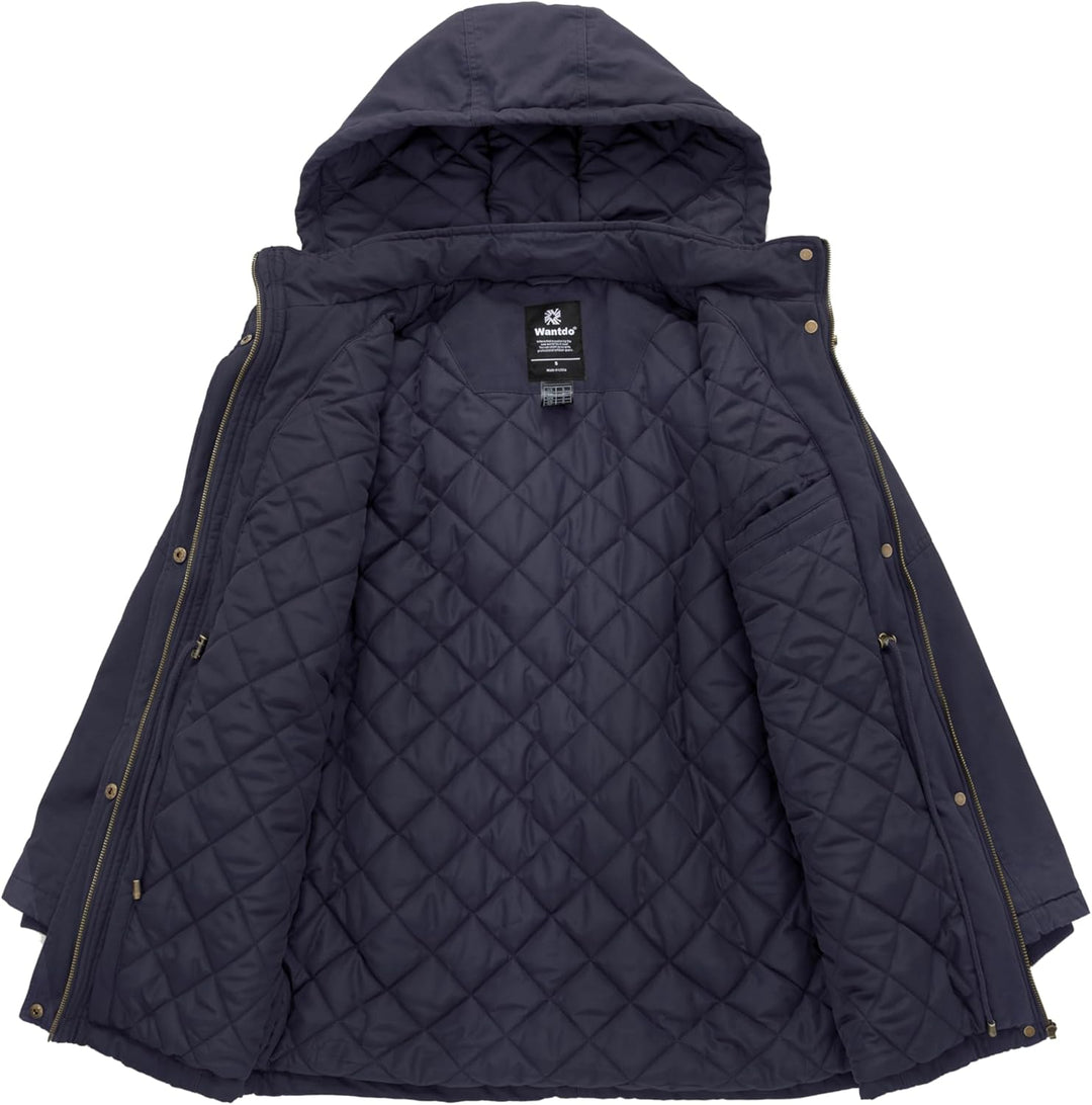 Wantdo Damen Klassische Baumwoll Jacke Warmer Fleece Mantel Winter Outdoor Parka Jacke Mittellanger