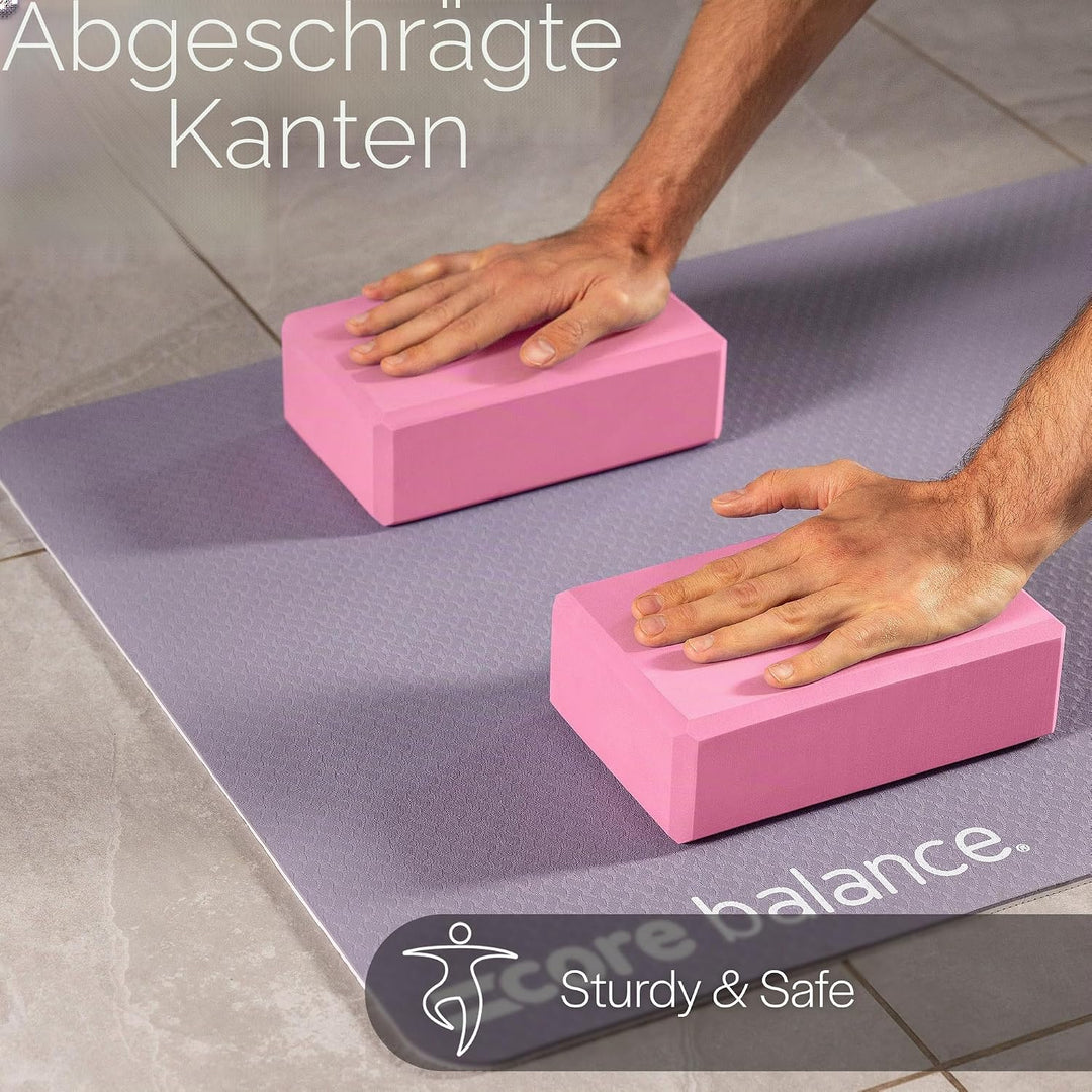 Core Balance Yoga Blocks im Doppelpack & GRATIS Yoga-Gurt, 2 STK. Eva Schaumstoff-Blöcke, robust & l
