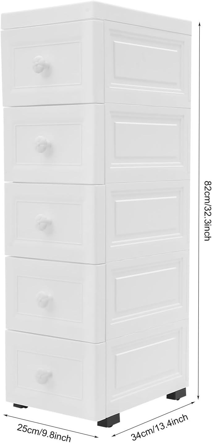 5 Schubladen Schubladenschrank Kunststoff, Kommode Schlafzimmer mit Räder rollen Kunststoff Aufbewah
