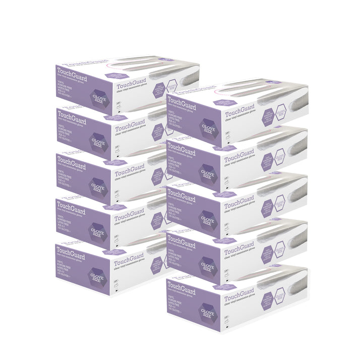 TouchGuard Einweg-Vinylhandschuhe aus Klarem Vinyl, Puderfrei, Schachtel mit 10*100 Stück, Grösse M