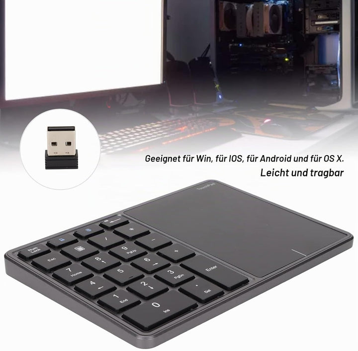 Kabelloser Ziffernblock, 2 in 1 22 Tasten 2,4 G Touchpad Bluetooth 4.2 Nummernblock, Typ C Aufladung