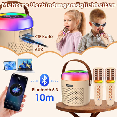 Gindoly Karaoke Maschine Kinder & Erwachsene, Bluetooth Mini Karaoke Set mit 2 Mikrofonen, Tragbare