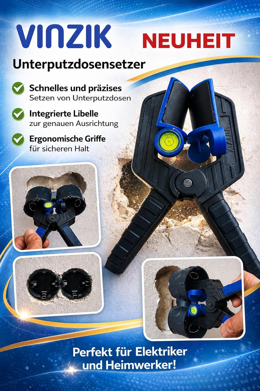 Unterputzdosensetzer mit integrierter Wasserwaage, Gerätedose, Unterputzdose 60mm