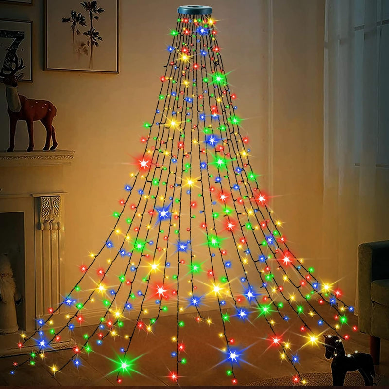 Christbaumbeleuchtung mit Ring, 400 LEDs Lichterkette Weihnachtsbaum mit 16 tränge 1.75m Tannenbaum