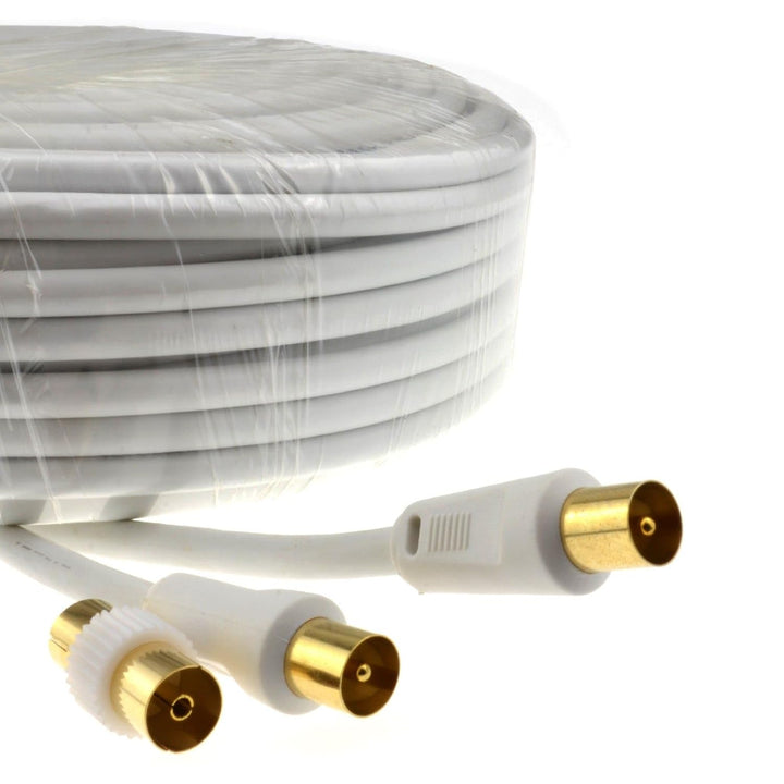 RF TV Digitale Erdgebundene Stecker Zum Stecker Weiss Antenne Anschlusskabel Kabel Mit Kupplung 40 m