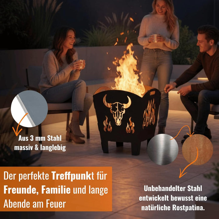Terma Stahldesign Feuerkorb XXL 70 cm massiv Stahl Feuertonne zerlegbar mit Aschewanne Gitterrost Mo