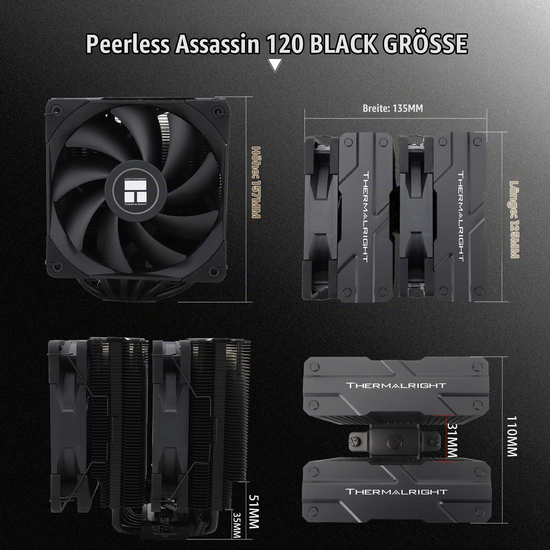 Thermalright Peerless Assassin 120 Black CPU-Luftkühler, 6 Heatpipes, zwei 120mm C12B PWM Lüfter, Al