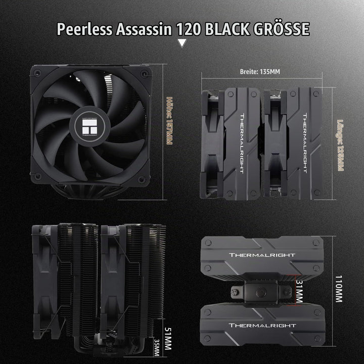 Thermalright Peerless Assassin 120 Black CPU-Luftkühler, 6 Heatpipes, zwei 120mm C12B PWM Lüfter, Al