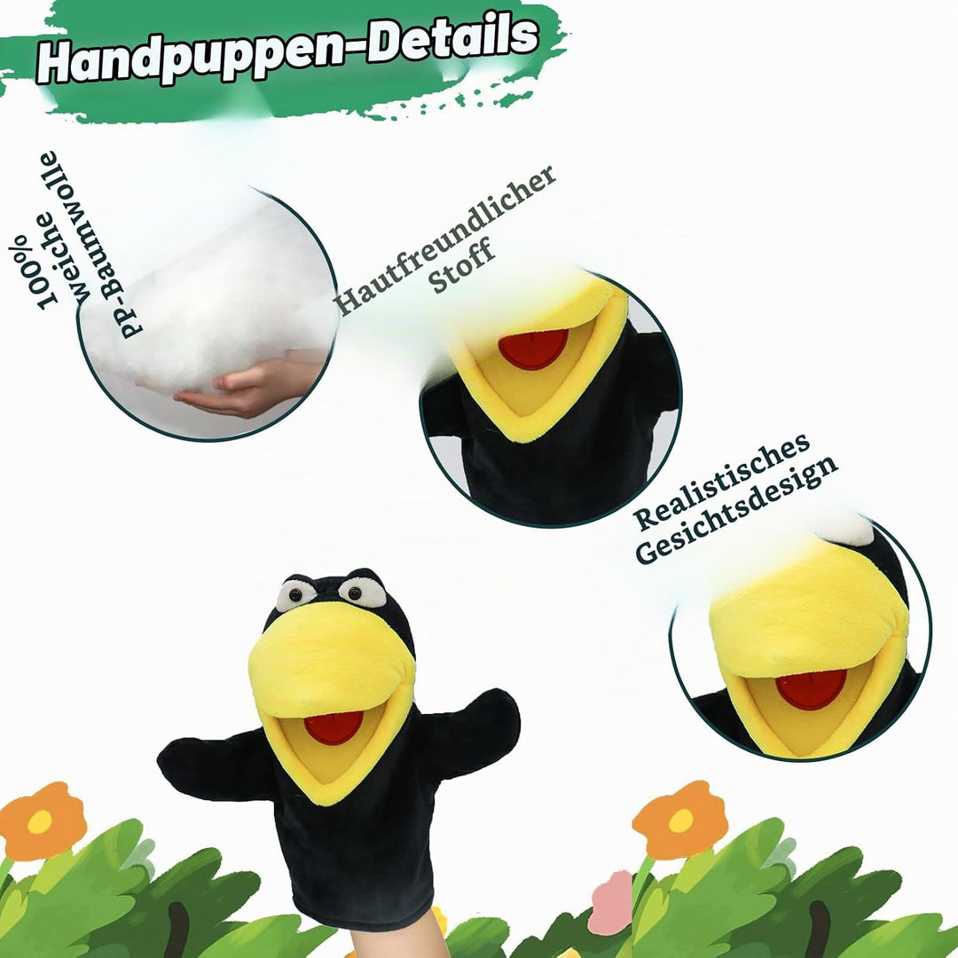 lilizzhoumax Krähe Handpuppe Kuscheltier Tier Rabe Kawaii Niedliches Rollenspiel interaktives Früher