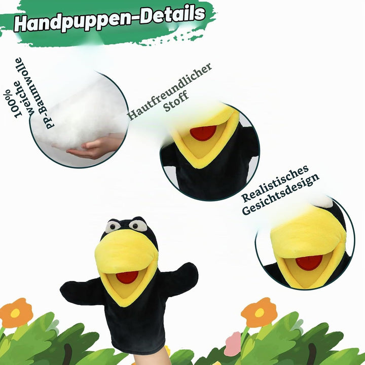 lilizzhoumax Krähe Handpuppe Kuscheltier Tier Rabe Kawaii Niedliches Rollenspiel interaktives Früher
