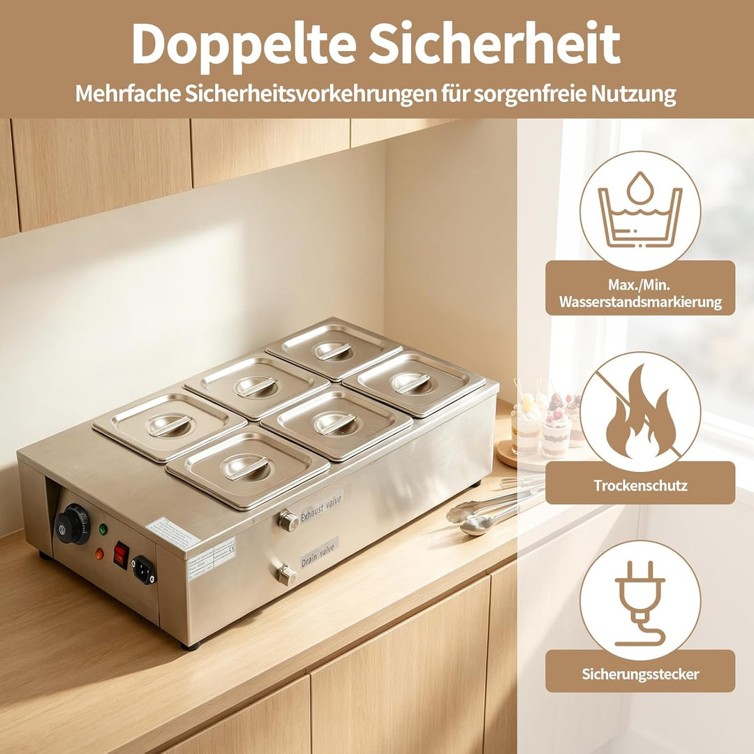 Schokoladenschmelzgerät mit 6 Schmelztiegel 1000W - Elektrische Schokolade Schmelzgerät 0-80°C Edels