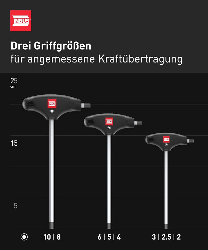 INBUS® 70129 T-Griff Schraubendreher Set 8tlg, 2–10mm, mit HybridTouch — Made in Germany 8× HX (2 –