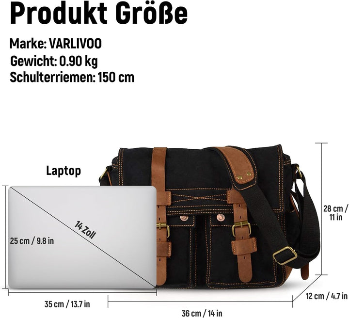 VARLIVOO Umhängetasche für Herren Schultertaschen 14" Zoll Laptoptaschen Messenger Bags Kuriertasche