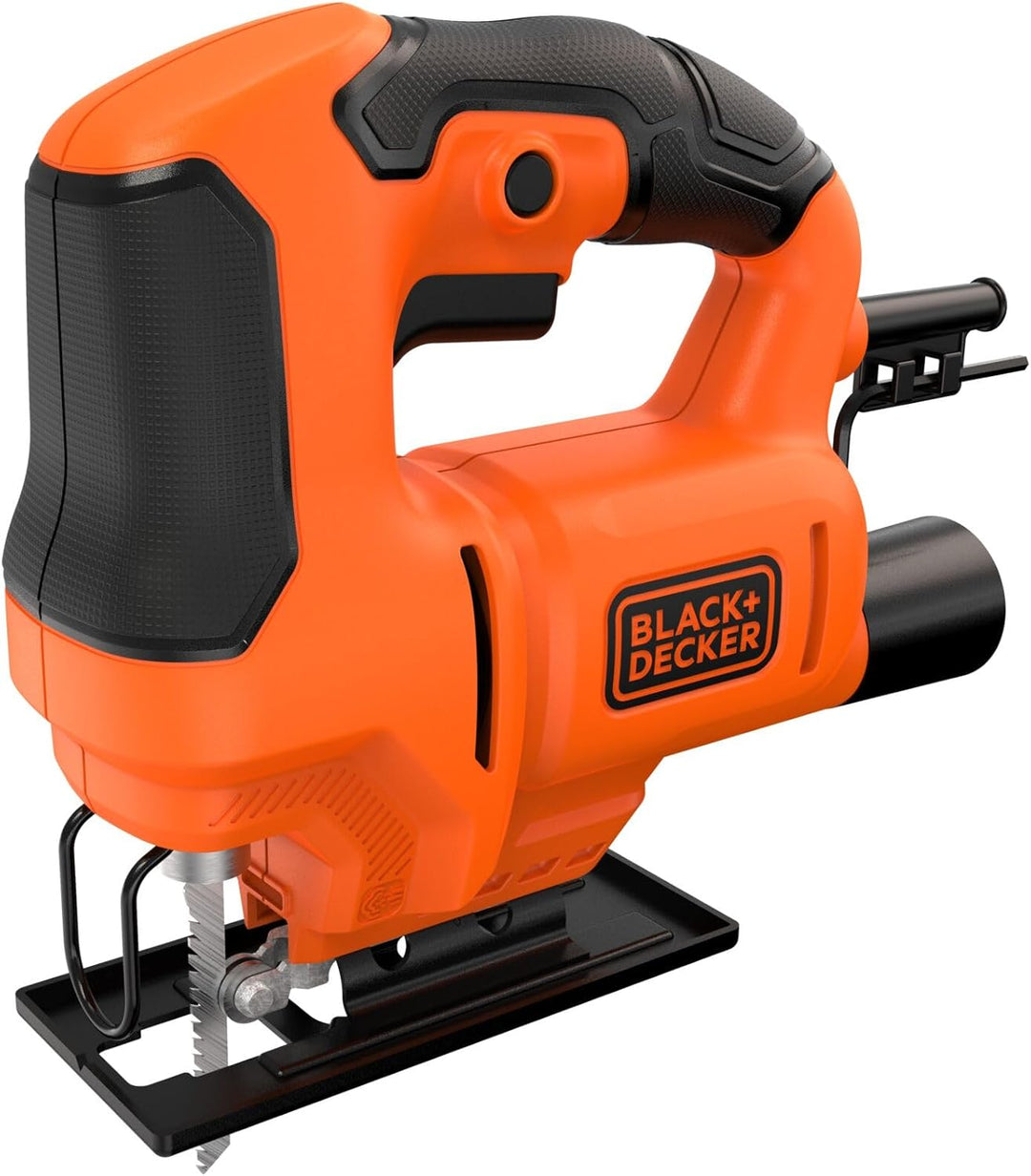 BLACK+DECKER 400W Stichsäge (kompakt und schlank, mit verstellbarem Sägeschuh, Gebläse und Feststell