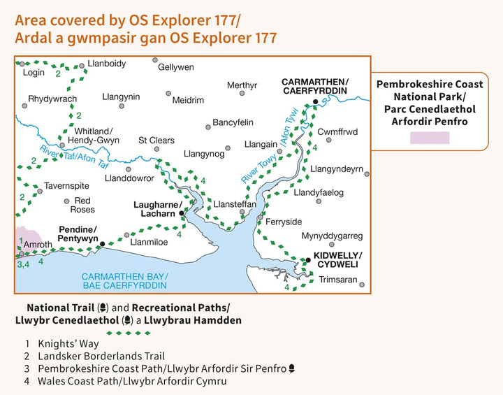 Carmarthen and Kidwelly (OS Explorer Map, Band 177), Karte