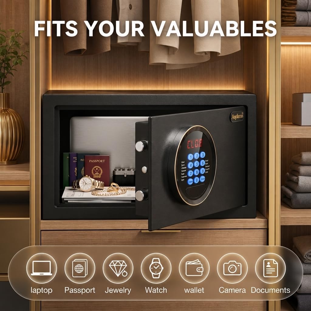 Hotelsafe 31L, LED-Pad, Admin-Code &amp; Notöffnung – für Laptop &amp; Schmuck | Vollstahl-Safe für Hotel &amp;