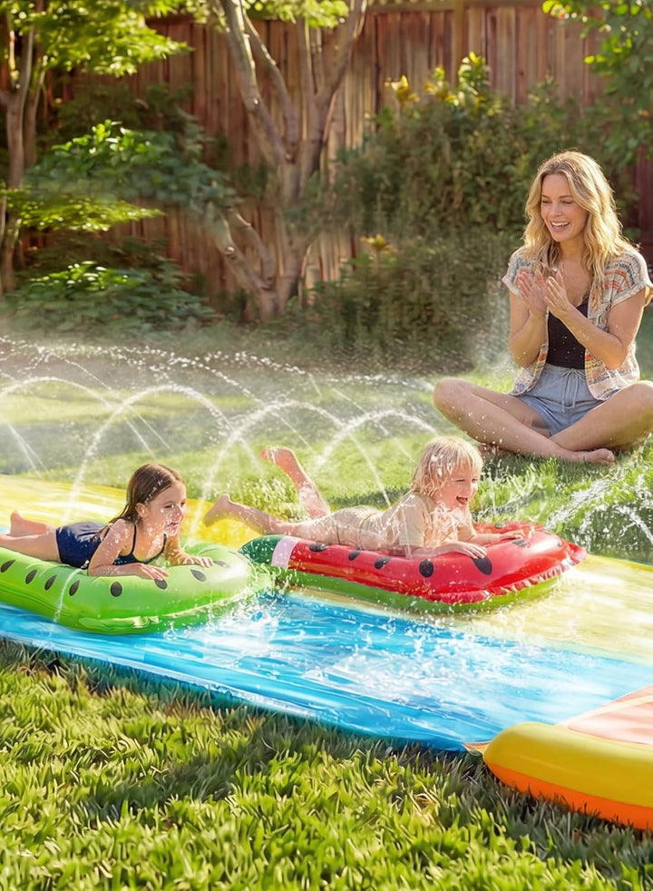 Sloosh 22,5ft/685,8cm Wasserrutsche mit 2 aufblasbaren Boards, doppelte Rasen-Wasserrutsche mit fort