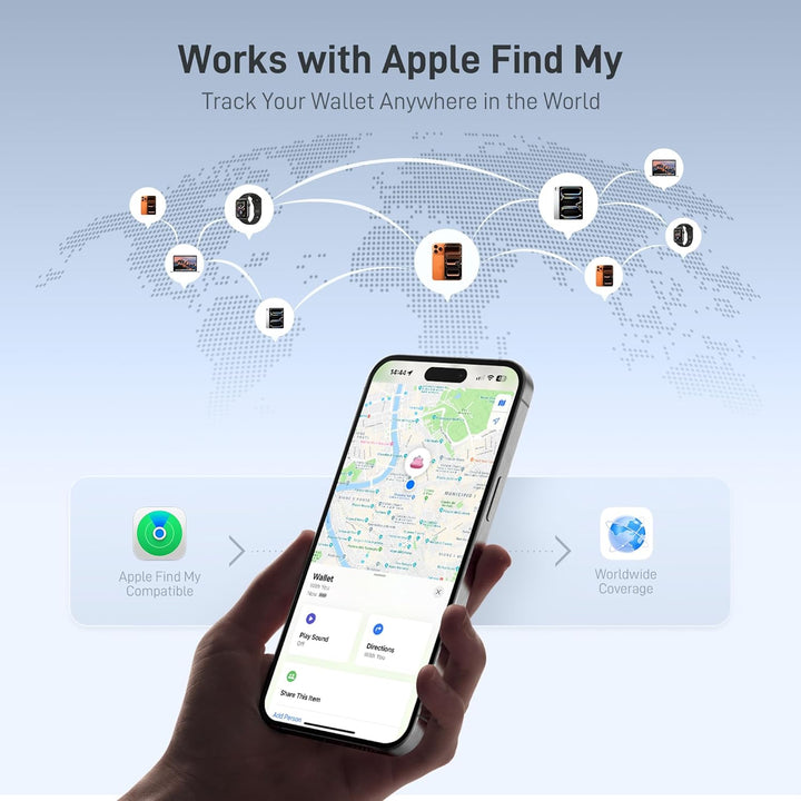 Reyke Dünne Geldbörsen-Tracker-Karte, wiederaufladbarer Geldbörsenfinder, kompatibel mit Apple Find