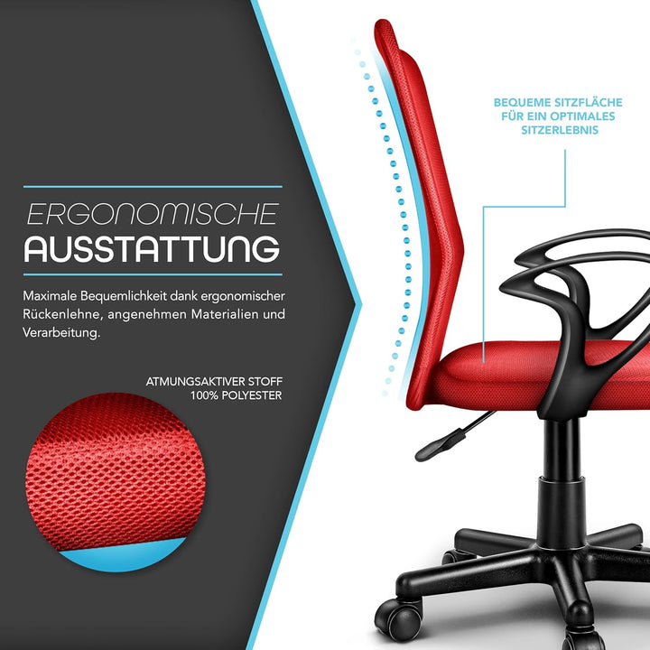 TRESKO Bürostuhl Schreibtischstuhl Drehstuhl, mit Armlehnen &amp; Kunststoff-Leichtlaufrollen, stufenlos