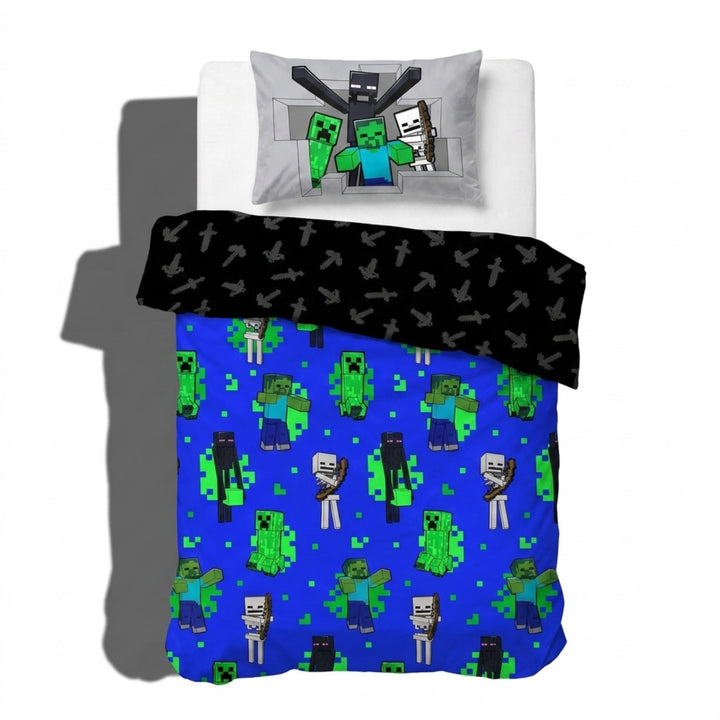 Jay Franco Minecraft Fight Back 100% Baumwolle Kinderbettwäsche-Set 135x200 cm Einzelbettgrösse - Be