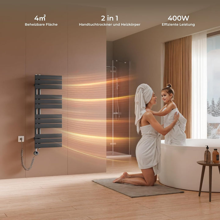 S'AFIELINA Badheizkörper Elektrisch 1041×400mm Anthrazit, 400W Handtuchheizkörper Elektrisch mit The