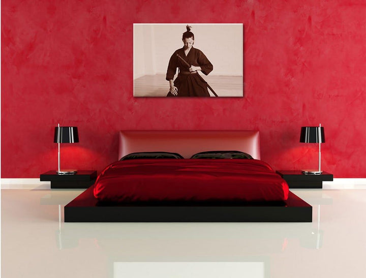 Pixxprint stolze Samurai-Kriegerin als Leinwandbild/Grösse: 100x70 cm/Wandbild/Kunstdruck/fertig bes