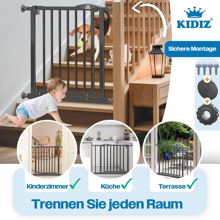 KIDIZ Treppenschutzgitter ohne Bohren | Verstellbare Breite: 88-94 cm, 75 cm hoch, Türschutzgitter u