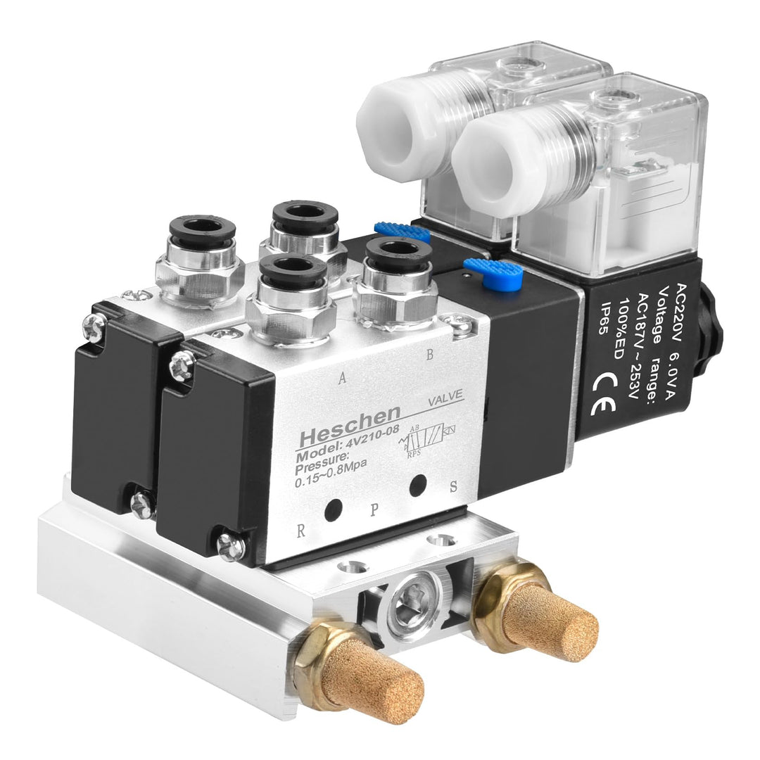 Heschen Elektrisches pneumatisches Doppel-Magnetventil, 4V210–08 220 VAC, PT1/4, 5-Wege, 2 Positione