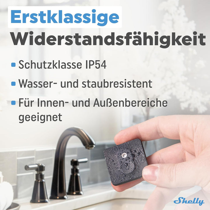 Shelly Blu H&T Schwarz | Bluetooth-gesteuerter Temperatur- und Luftfeuchtigkeitssensor | Spritzwasse